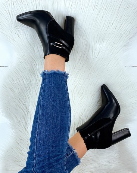 Black ankle boots in bi-material with straps