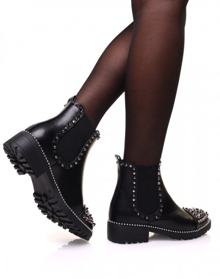 Black ankle boots with beaded sole and stud details