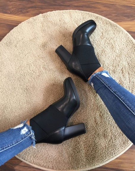Black ankle boots with bi-material heels