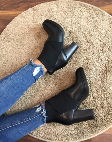 Black ankle boots with bi-material heels