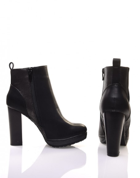 Black ankle boots with bi-material high heels