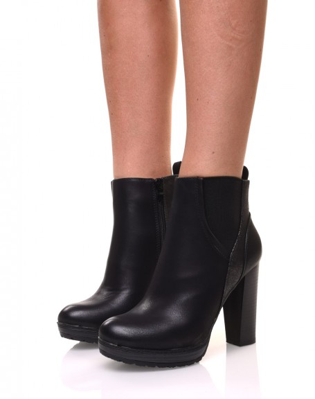 Black ankle boots with bi-material high heels