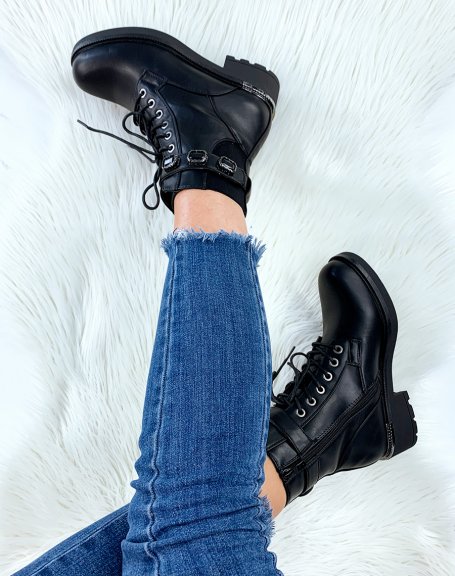 Black ankle boots with black rhinestones