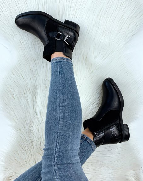 Black ankle boots with buckle and strap
