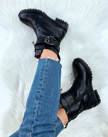 Black ankle boots with buckle detail