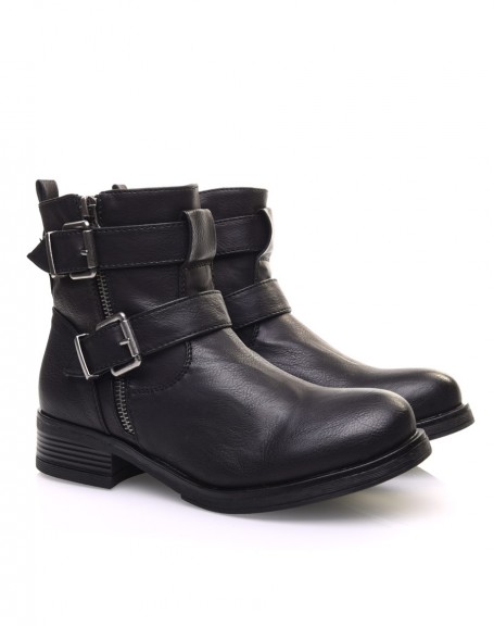 Black ankle boots with buckles