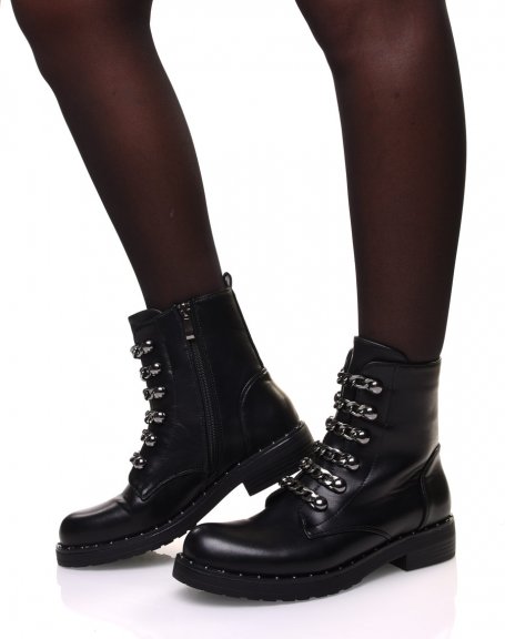 Black ankle boots with chains