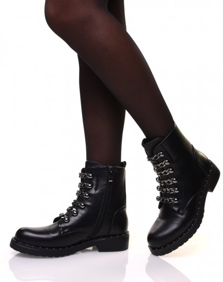 Black ankle boots with chains