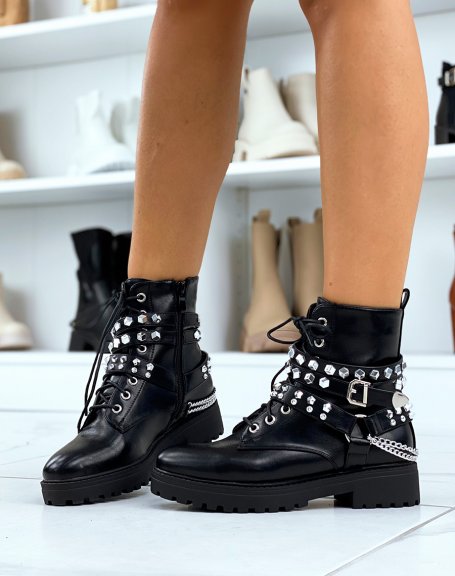 Black ankle boots with chains and studs