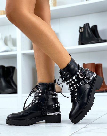 Black ankle boots with chains and studs