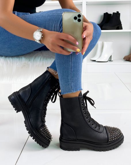 Black ankle boots with charcoal studs