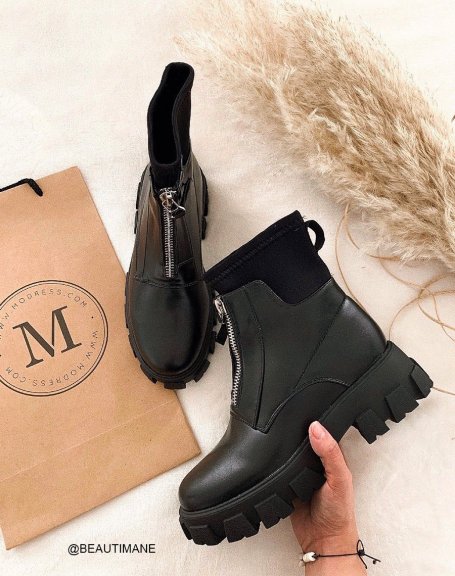 Black ankle boots with chunky notched sole