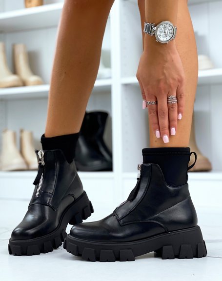 Black ankle boots with chunky notched sole