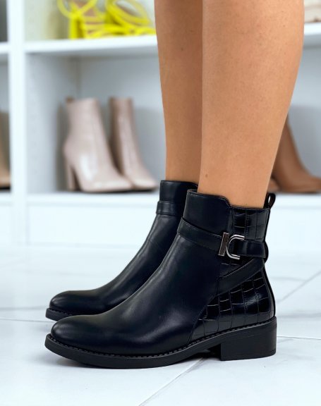 Black ankle boots with croc effect