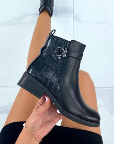 Black ankle boots with croc effect