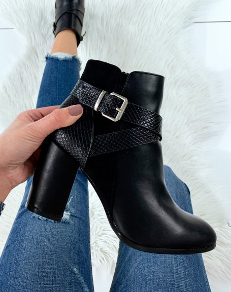 Black ankle boots with crossed straps