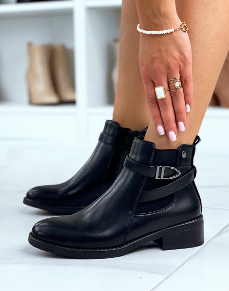 Black ankle boots with crossed straps