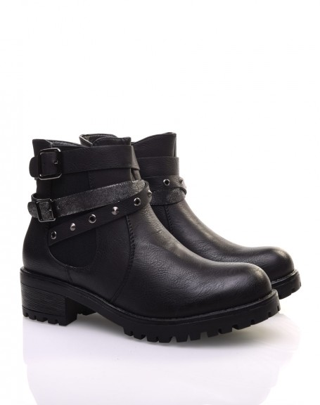 Black ankle boots with different straps