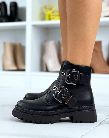 Black ankle boots with double straps