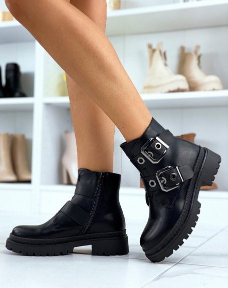 Black ankle boots with double straps