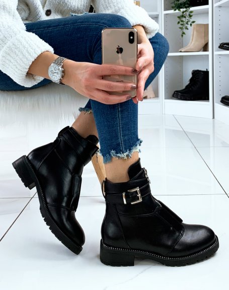 Black ankle boots with front closure