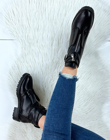 Black ankle boots with front closure