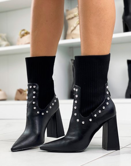 Black ankle boots with heel and pointed toe sock effect
