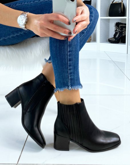 Black ankle boots with heel and square toe
