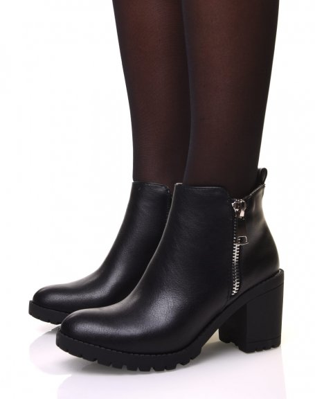 Black ankle boots with heels and lug sole