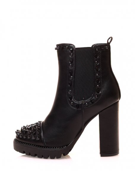 Black ankle boots with heels and studded details