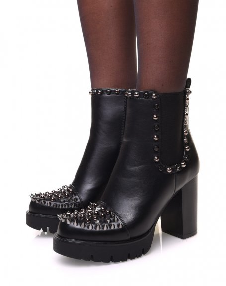 Black ankle boots with heels and studs