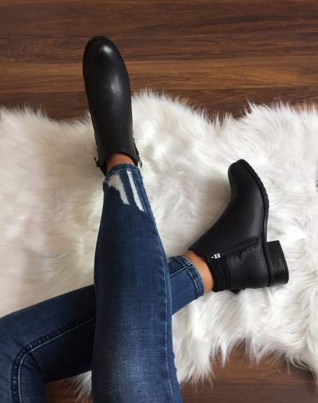 Black ankle boots with heels and zippers