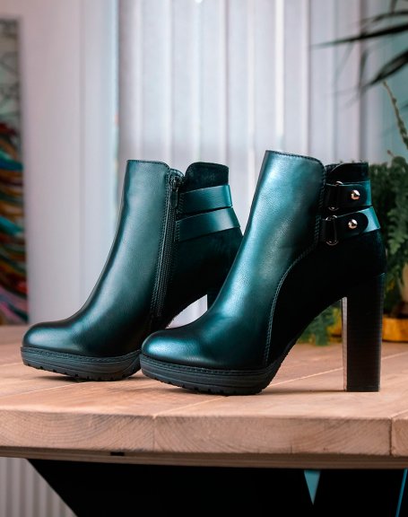 Black ankle boots with high bi-material heels