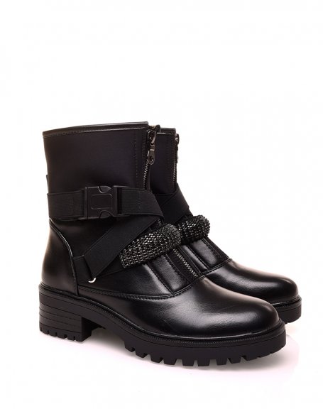 Black ankle boots with interlaced strap