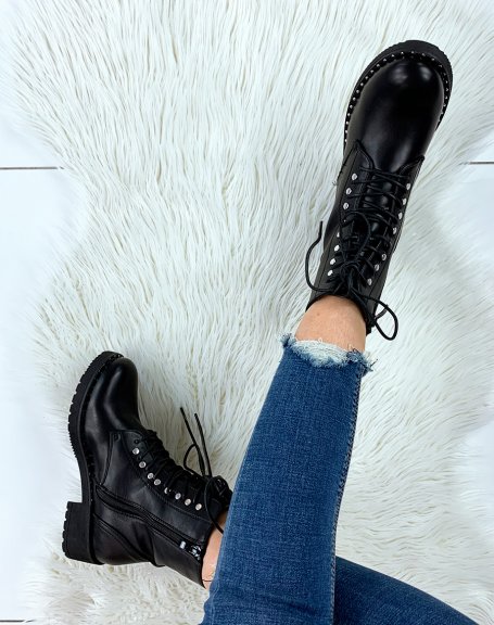 Black ankle boots with laces and studded details
