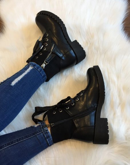 Black ankle boots with laces and studded soles