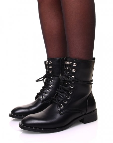 Black ankle boots with laces and studs