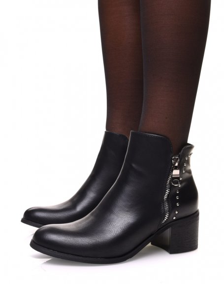 Black ankle boots with mid heel and decorative studs