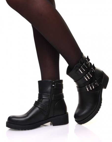 Black ankle boots with multiple straps