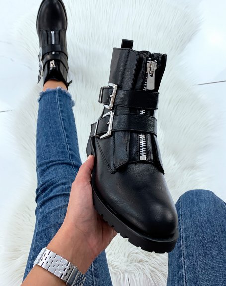Black ankle boots with multiple straps