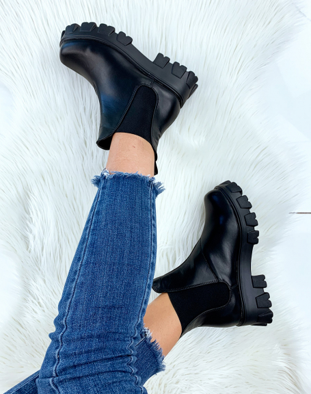 Black ankle boots with notched platform