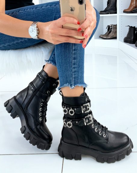 Black ankle boots with notched sole