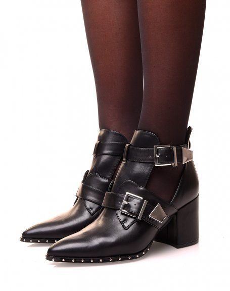 Black ankle boots with openwork straps