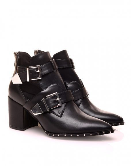 Black ankle boots with openwork straps