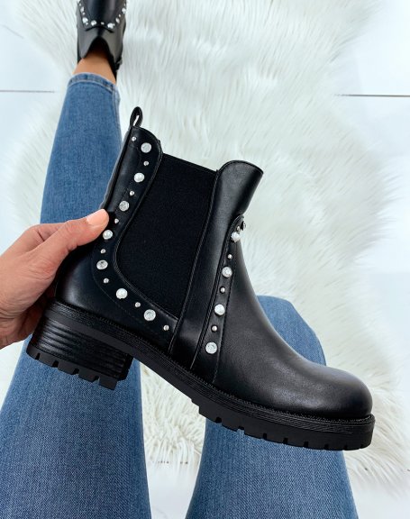 Black ankle boots with rhinestones