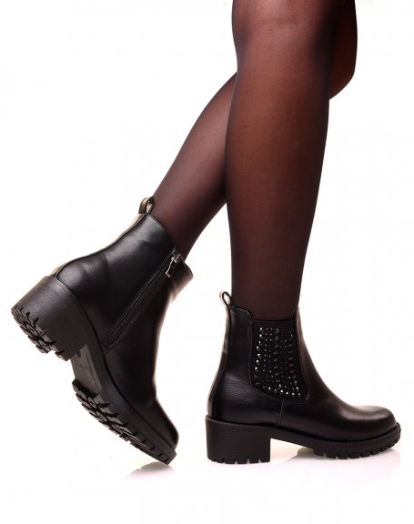 Black ankle boots with rhinestones