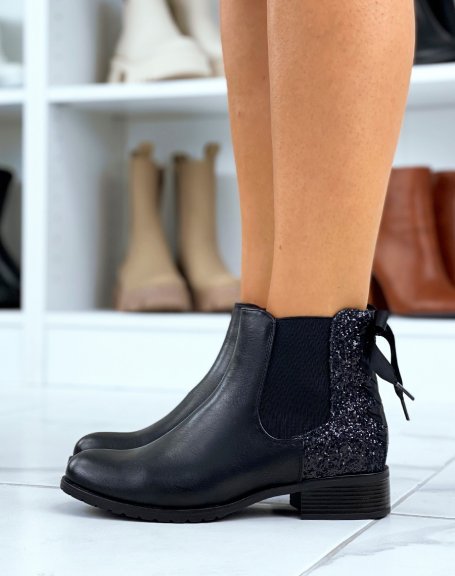 Black ankle boots with sequins and laces