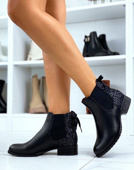 Black ankle boots with sequins and laces