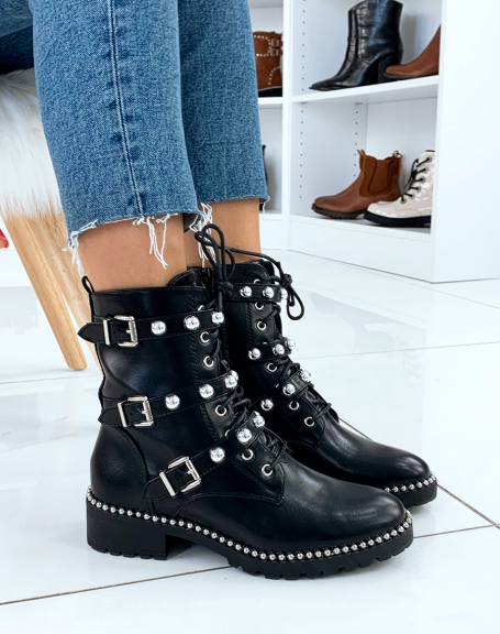 Black ankle boots with silver details