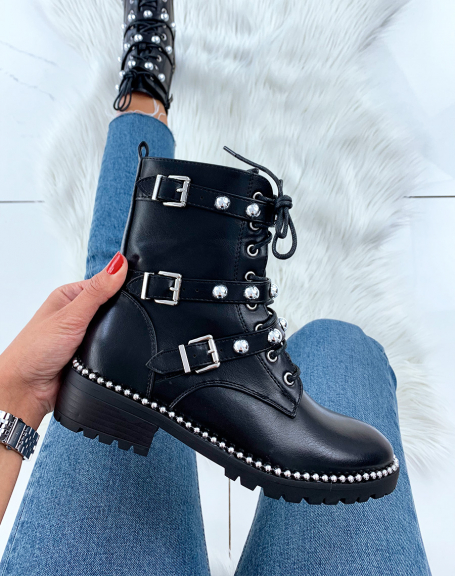 Black ankle boots with silver details
